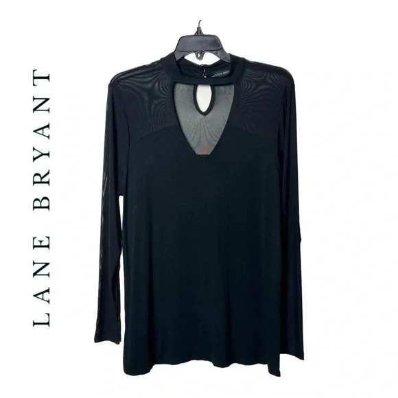 Lane Bryant Tops - 0387W. LANE BRYANT SHEER LONG SLEEVE TOP SIZE 14/16 BLACK IN COLOR KEYHOLE FRONT